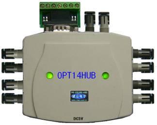 1路串口光纤扩4路光纤集线转换器OPT14HUB适合星形光纤组网、5V供电